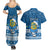 Personalised Tuvalu Christmas Couples Matching Summer Maxi Dress and Hawaiian Shirt Snowman Hugs Tuvalu Coat of Arms Maori Pattern Blue Style LT03 - Polynesian Pride