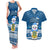 Personalised Tuvalu Christmas Couples Matching Tank Maxi Dress and Hawaiian Shirt Snowman Hugs Tuvalu Coat of Arms Maori Pattern Blue Style LT03 Blue - Polynesian Pride