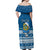 Personalised Tuvalu Christmas Off Shoulder Maxi Dress Snowman Hugs Tuvalu Coat of Arms Maori Pattern Blue Style LT03 - Polynesian Pride