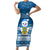 Personalised Tuvalu Christmas Short Sleeve Bodycon Dress Snowman Hugs Tuvalu Coat of Arms Maori Pattern Blue Style LT03 Long Dress Blue - Polynesian Pride