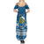 Personalised Tuvalu Christmas Summer Maxi Dress Snowman Hugs Tuvalu Coat of Arms Maori Pattern Blue Style LT03 - Polynesian Pride