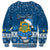 Personalised Tuvalu Christmas Sweatshirt Snowman Hugs Tuvalu Coat of Arms Maori Pattern Blue Style LT03 - Polynesian Pride