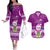 Tuvalu Christmas Couples Matching Off The Shoulder Long Sleeve Dress and Hawaiian Shirt Snowman Hugs Tuvalu Coat of Arms Maori Pattern Pink Style LT03 Pink - Polynesian Pride