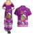 Tuvalu Christmas Couples Matching Summer Maxi Dress and Hawaiian Shirt Snowman Hugs Tuvalu Coat of Arms Maori Pattern Pink Style LT03 - Polynesian Pride