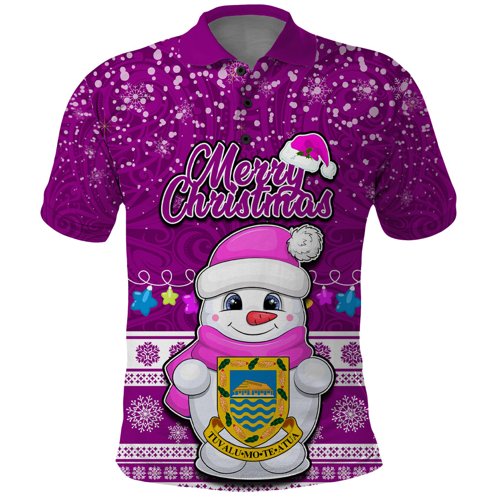 Tuvalu Christmas Polo Shirt Snowman Hugs Tuvalu Coat of Arms Maori Pattern Pink Style LT03 Pink - Polynesian Pride