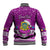 Personalised Tuvalu Christmas Baseball Jacket Snowman Hugs Tuvalu Coat of Arms Maori Pattern Pink Style LT03 - Polynesian Pride