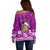 Personalised Tuvalu Christmas Off Shoulder Sweater Snowman Hugs Tuvalu Coat of Arms Maori Pattern Pink Style LT03 - Polynesian Pride