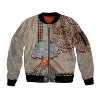 Aloha Volcano Custom Sleeve Zip Bomber Jacket Mix Hawaiian Kakau Tribal LT03 Unisex Beige - Polynesian Pride