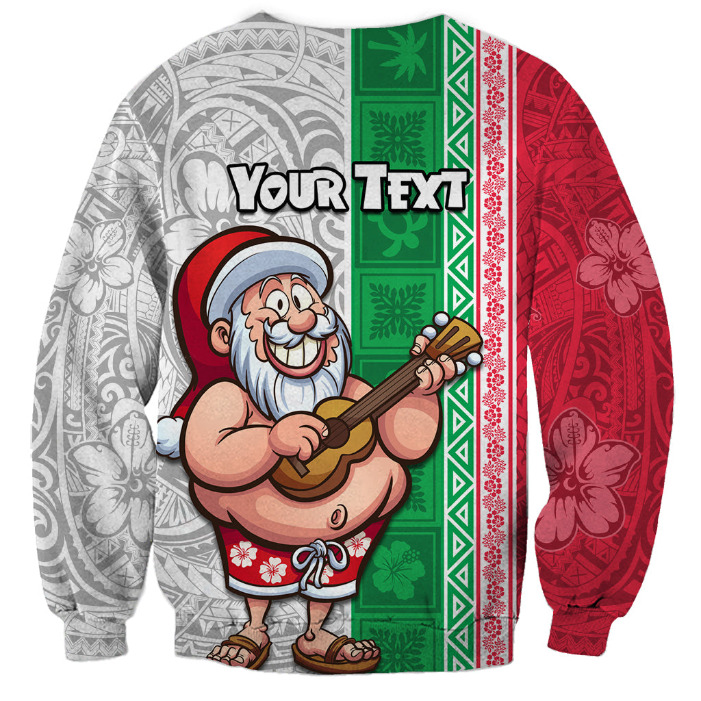 Custom Hawaii Mele Kalikimaka Sweatshirt Santa Playing Ukele Mix Kakau Pattern Xmas Style LT03 - Polynesian Pride