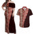 Tonga Fonulei and Ngatu Pattern Couples Matching Off Shoulder Maxi Dress and Hawaiian Shirt LT03 Red - Polynesian Pride