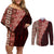 Tonga Fonulei and Ngatu Pattern Couples Matching Off Shoulder Short Dress and Long Sleeve Button Shirt LT03 Red - Polynesian Pride