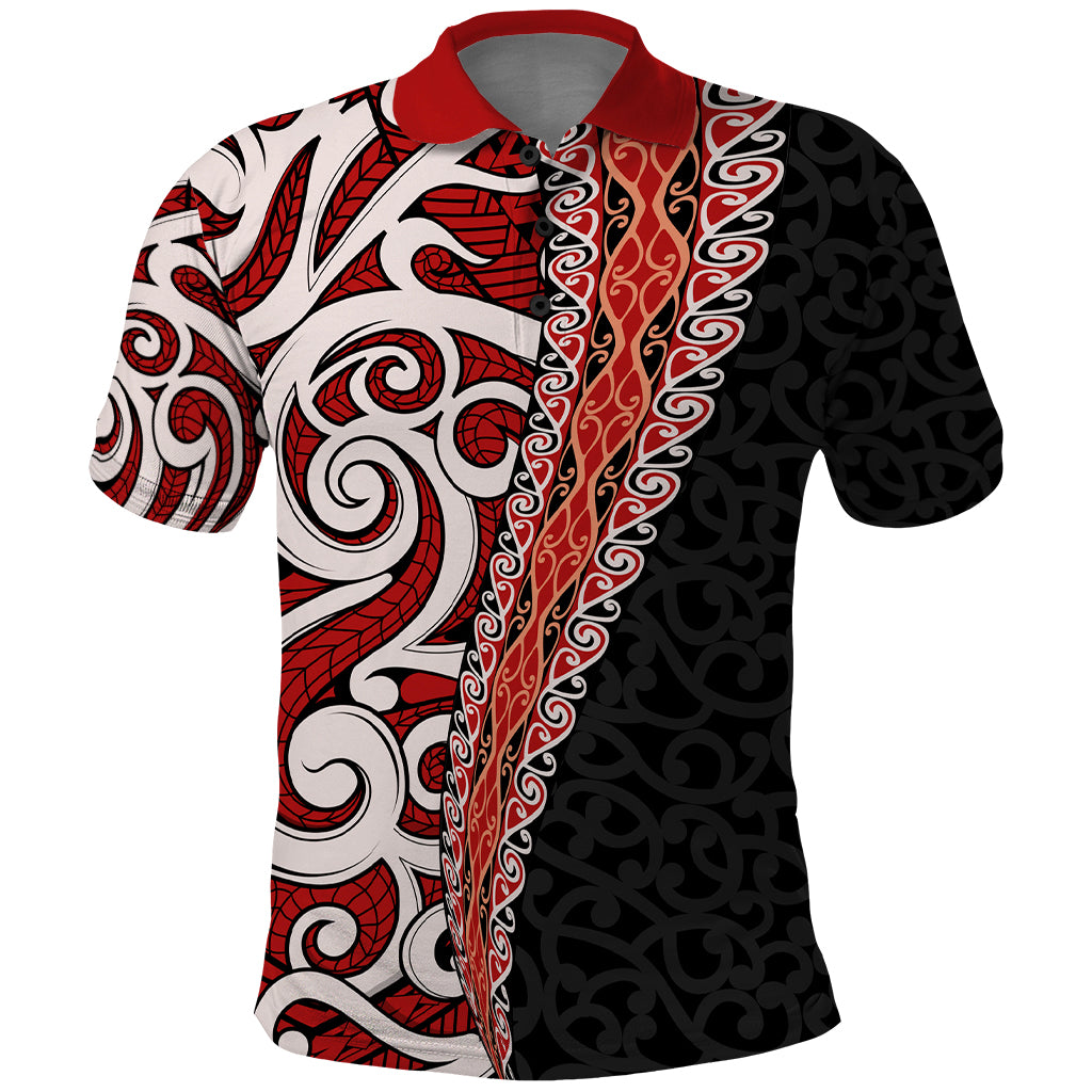 New Zealand Maori Stylized Koru Polo Shirt LT03 Red - Polynesian Pride