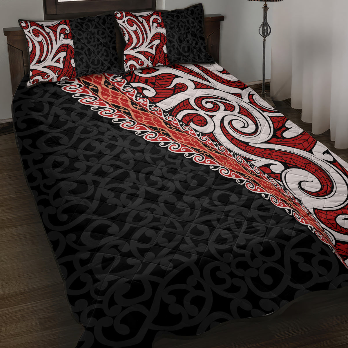 New Zealand Maori Stylized Koru Quilt Bed Set LT03 Red - Polynesian Pride