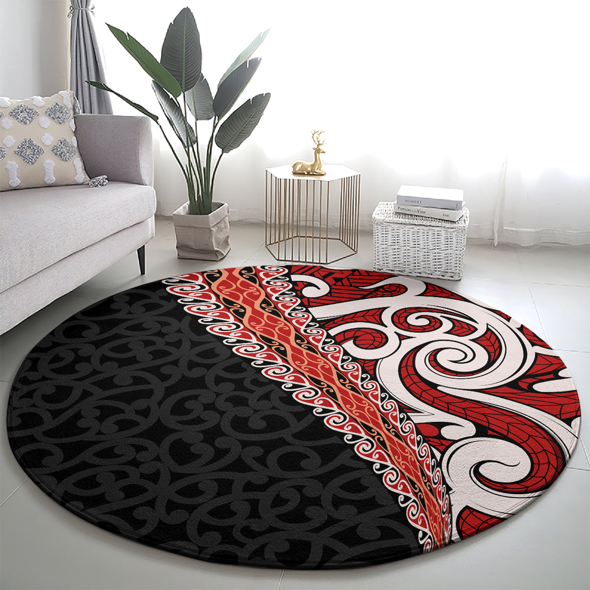 New Zealand Maori Stylized Koru Round Carpet LT03 - Polynesian Pride