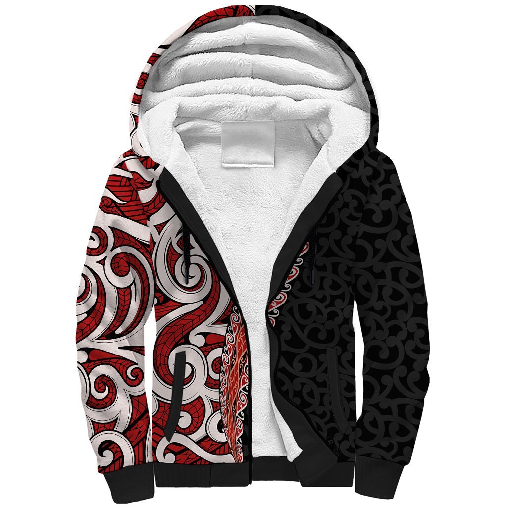 New Zealand Maori Stylized Koru Sherpa Hoodie LT03 Unisex Red - Polynesian Pride
