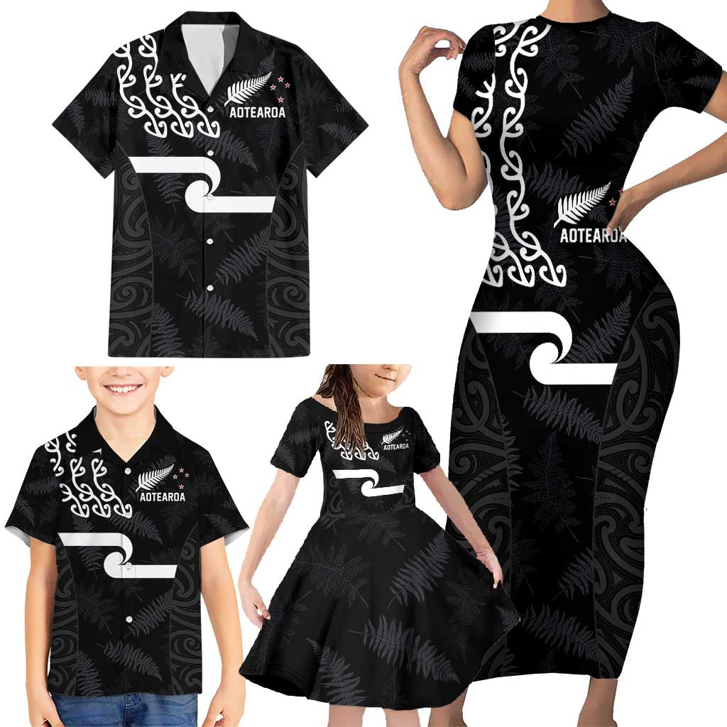 New Zealand Rugby Custom Family Matching Short Sleeve Bodycon Dress and Hawaiian Shirt The Champions Aotearoa