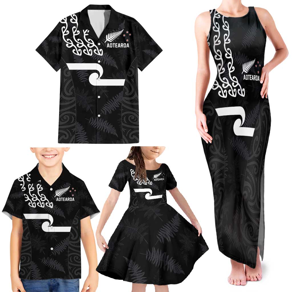 New Zealand Rugby Custom Family Matching Tank Maxi Dress and Hawaiian Shirt The Champions Aotearoa