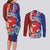 Hawaiian and Japanese Together Couples Matching Long Sleeve Bodycon Dress and Long Sleeve Button Shirt The Whale and Koi Fish with Hinomaru and Lei