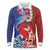 Hawaiian and Japanese Together Long Sleeve Polo Shirt The Whale and Koi Fish with Hinomaru and Lei