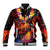 Hawaiian Turtle with Volcanic Eruption Baseball Jacket Hibiscus Lei and Lava Flow an Abstract Texture