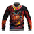 Hawaiian Turtle with Volcanic Eruption Baseball Jacket Hibiscus Lei and Lava Flow an Abstract Texture