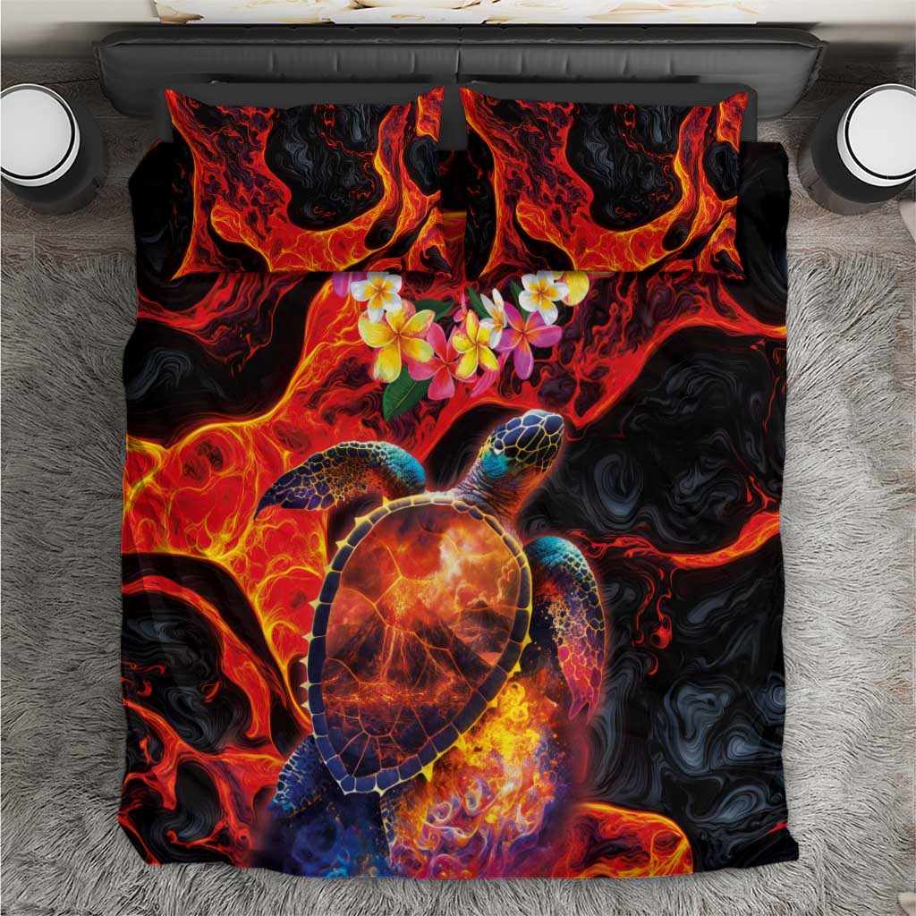 Hawaiian Turtle with Volcanic Eruption Bedding Set Hibiscus Lei and Lava Flow an Abstract Texture LT03 Black - Polynesian Pride