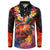 Hawaiian Turtle with Volcanic Eruption Button Sweatshirt Hibiscus Lei and Lava Flow an Abstract Texture