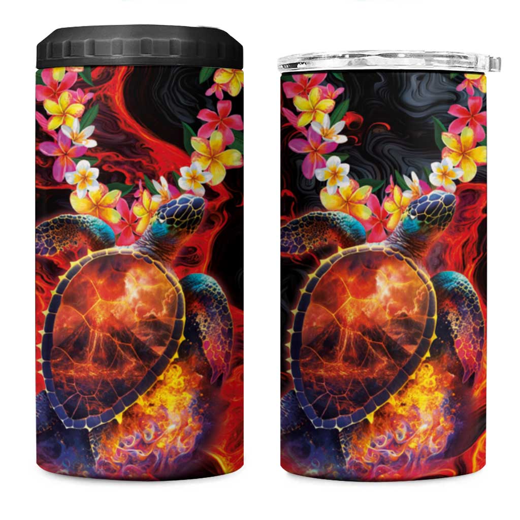 Hawaiian Turtle with Volcanic Eruption 4 in 1 Can Cooler Tumbler Hibiscus Lei and Lava Flow an Abstract Texture LT03 One Size: 16 oz Black - Polynesian Pride