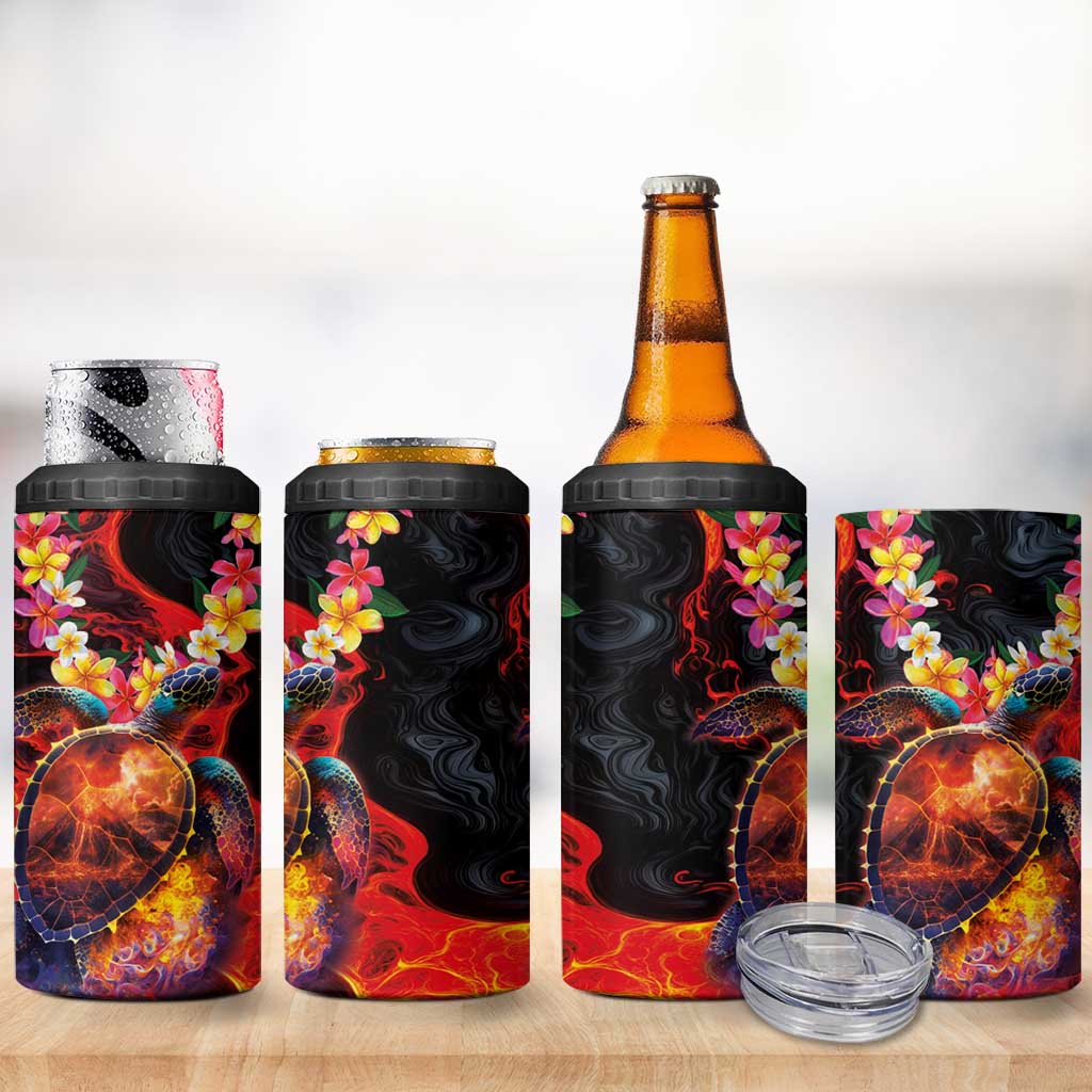 Hawaiian Turtle with Volcanic Eruption 4 in 1 Can Cooler Tumbler Hibiscus Lei and Lava Flow an Abstract Texture LT03 - Polynesian Pride