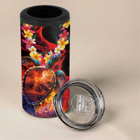 Hawaiian Turtle with Volcanic Eruption 4 in 1 Can Cooler Tumbler Hibiscus Lei and Lava Flow an Abstract Texture LT03 - Polynesian Pride