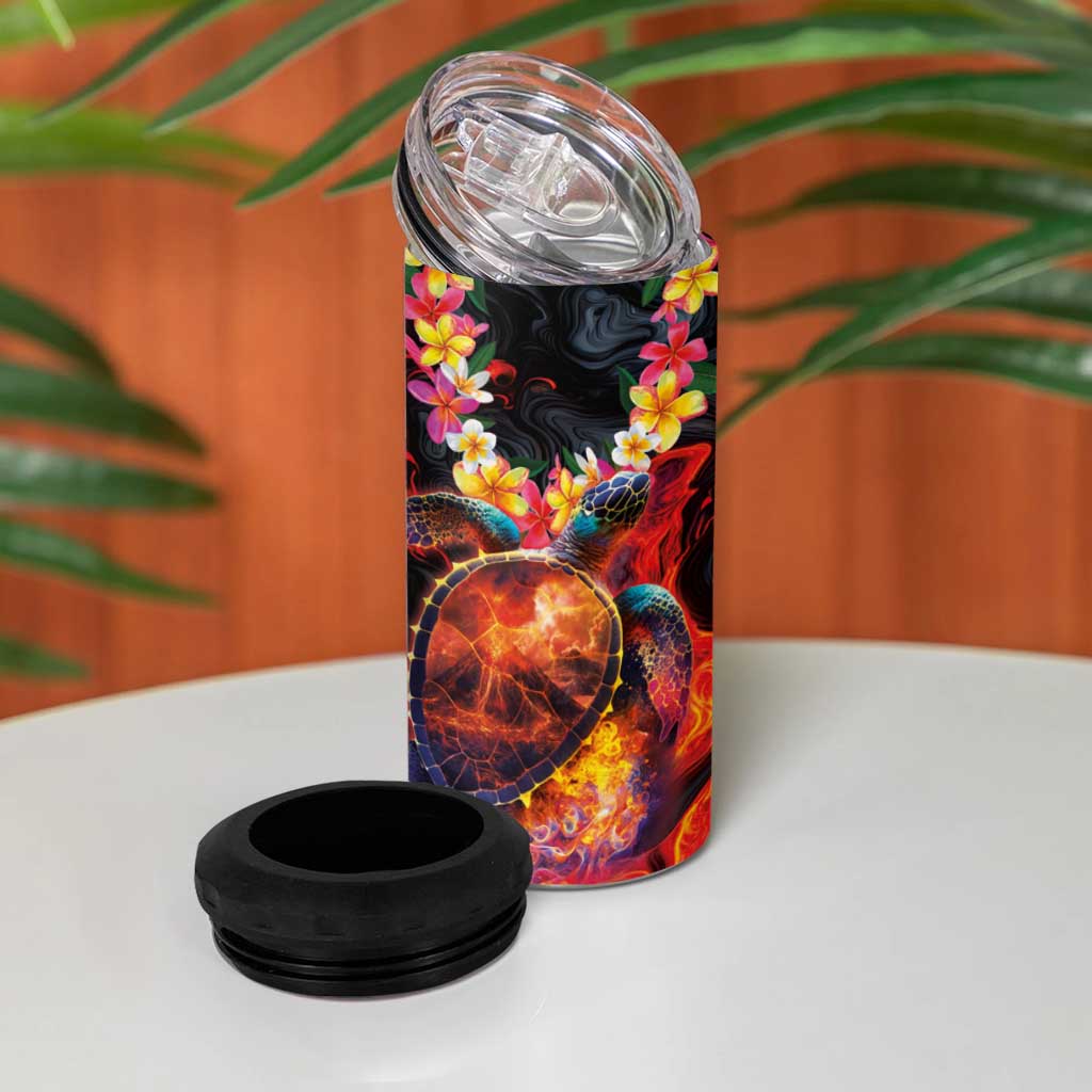 Hawaiian Turtle with Volcanic Eruption 4 in 1 Can Cooler Tumbler Hibiscus Lei and Lava Flow an Abstract Texture LT03 - Polynesian Pride