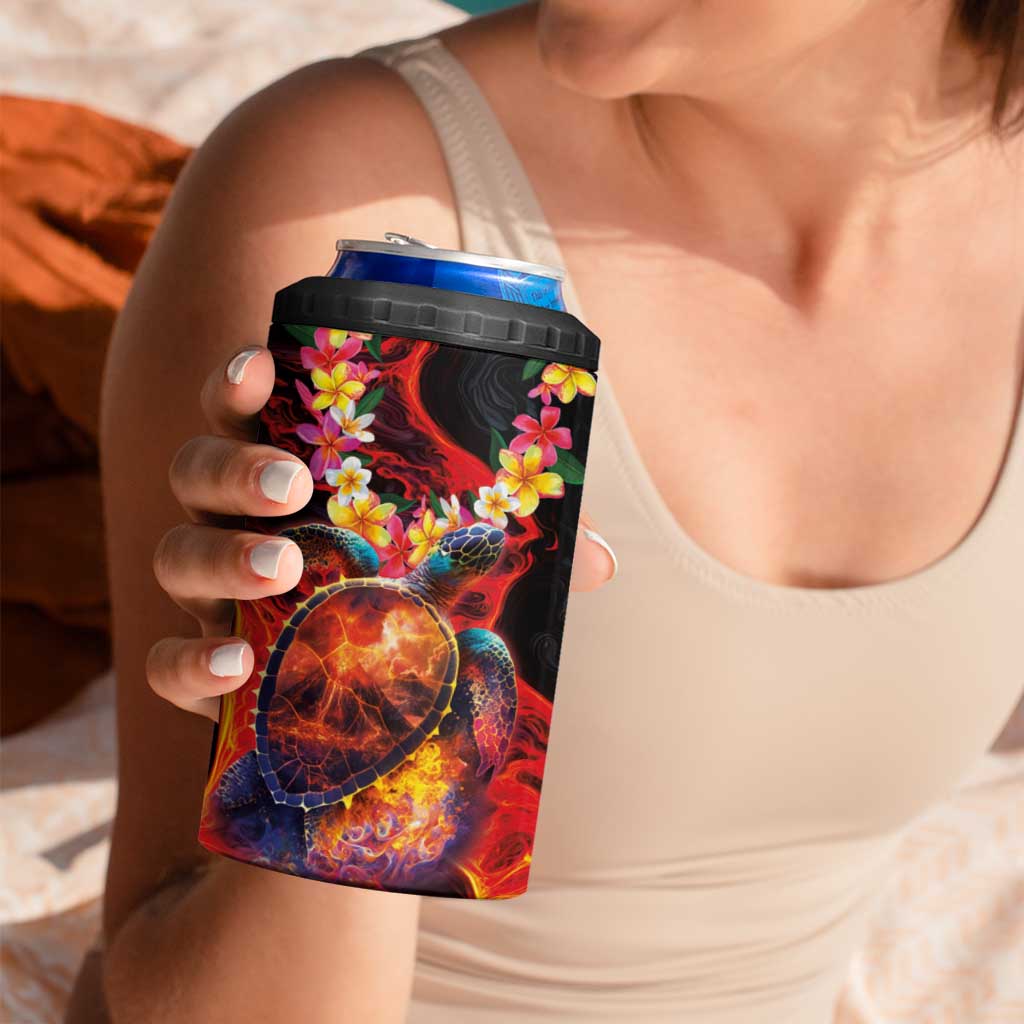 Hawaiian Turtle with Volcanic Eruption 4 in 1 Can Cooler Tumbler Hibiscus Lei and Lava Flow an Abstract Texture LT03 - Polynesian Pride