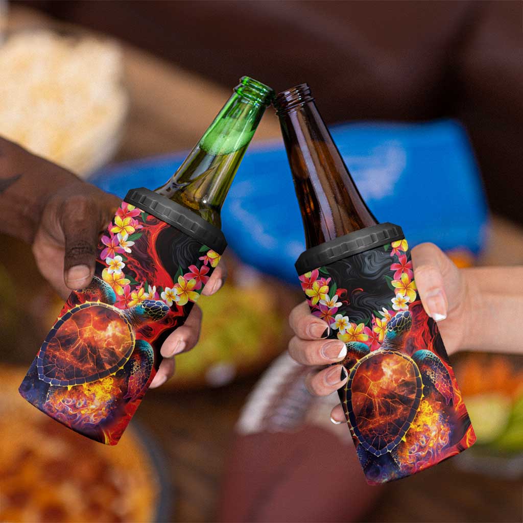 Hawaiian Turtle with Volcanic Eruption 4 in 1 Can Cooler Tumbler Hibiscus Lei and Lava Flow an Abstract Texture LT03 - Polynesian Pride
