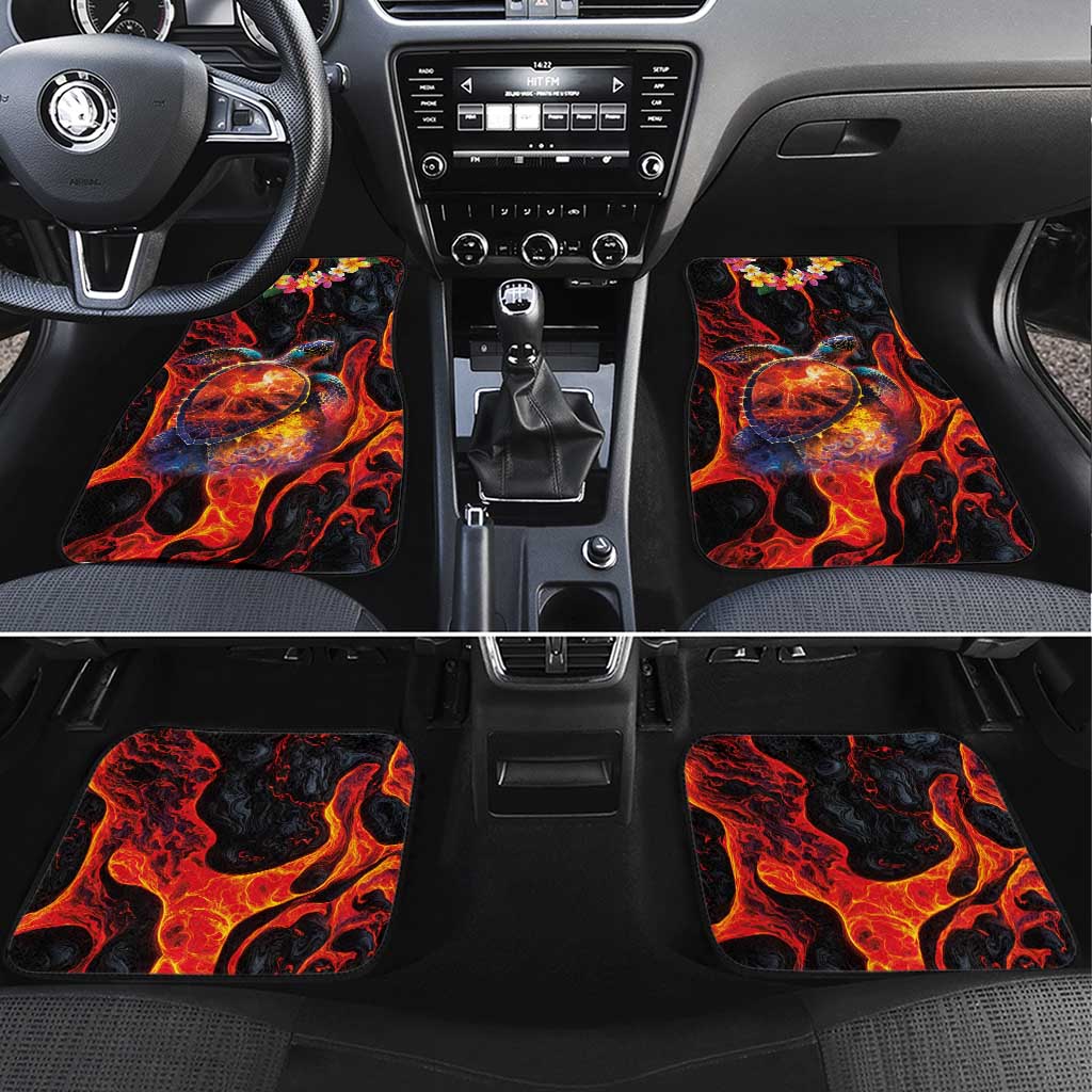 Hawaiian Turtle with Volcanic Eruption Car Mats Hibiscus Lei and Lava Flow an Abstract Texture LT03 Set 4pcs Black - Polynesian Pride
