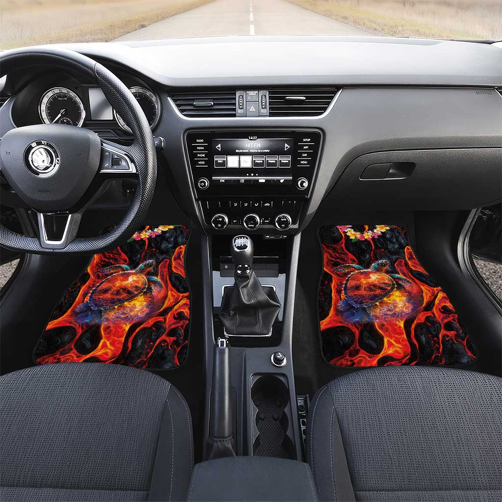 Hawaiian Turtle with Volcanic Eruption Car Mats Hibiscus Lei and Lava Flow an Abstract Texture LT03 Set 2pcs - Front Black - Polynesian Pride