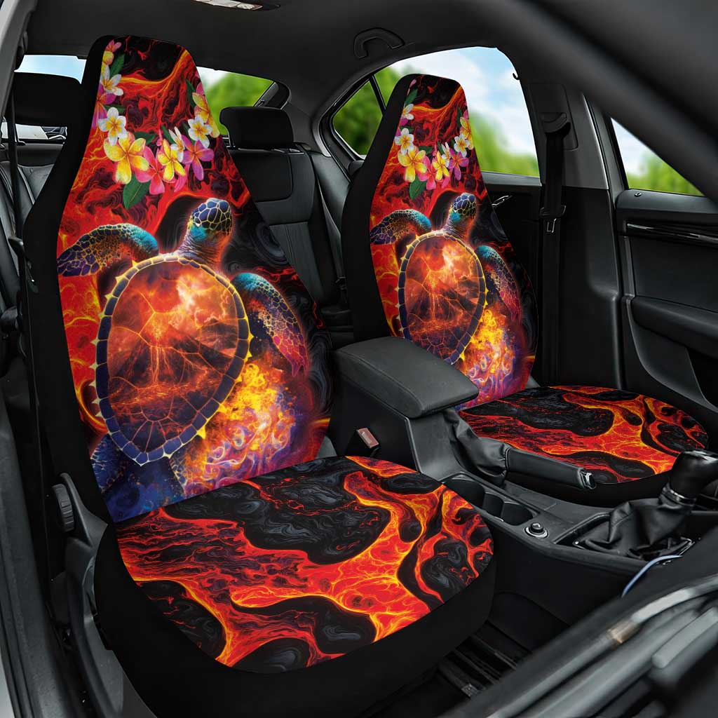 Hawaiian Turtle with Volcanic Eruption Car Seat Cover Hibiscus Lei and Lava Flow an Abstract Texture LT03 One Size Black - Polynesian Pride