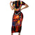 Hawaiian Turtle with Volcanic Eruption Family Matching Short Sleeve Bodycon Dress and Hawaiian Shirt Hibiscus Lei and Lava Flow an Abstract Texture