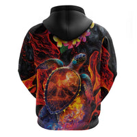 Hawaiian Turtle with Volcanic Eruption Hoodie Hibiscus Lei and Lava Flow an Abstract Texture LT03 - Polynesian Pride