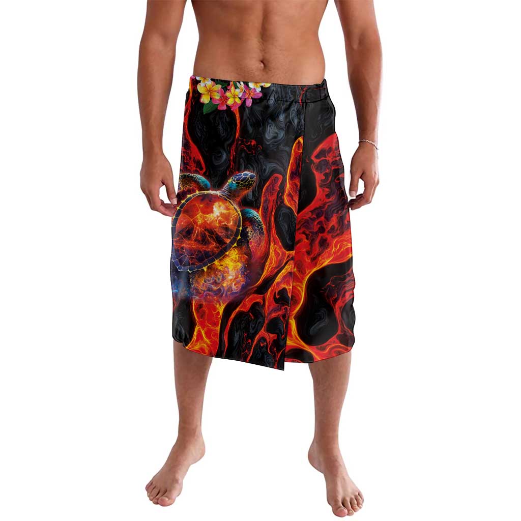 Hawaiian Turtle with Volcanic Eruption Lavalava Hibiscus Lei and Lava Flow an Abstract Texture LT03 Black - Polynesian Pride