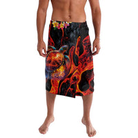 Hawaiian Turtle with Volcanic Eruption Lavalava Hibiscus Lei and Lava Flow an Abstract Texture LT03 Black - Polynesian Pride