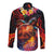 Hawaiian Turtle with Volcanic Eruption Long Sleeve Button Shirt Hibiscus Lei and Lava Flow an Abstract Texture