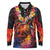 Hawaiian Turtle with Volcanic Eruption Long Sleeve Polo Shirt Hibiscus Lei and Lava Flow an Abstract Texture