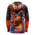 Hawaiian Turtle with Volcanic Eruption Long Sleeve Shirt Hibiscus Lei and Lava Flow an Abstract Texture