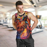 Hawaiian Turtle with Volcanic Eruption Men Tank Top Hibiscus Lei and Lava Flow an Abstract Texture LT03 Black - Polynesian Pride