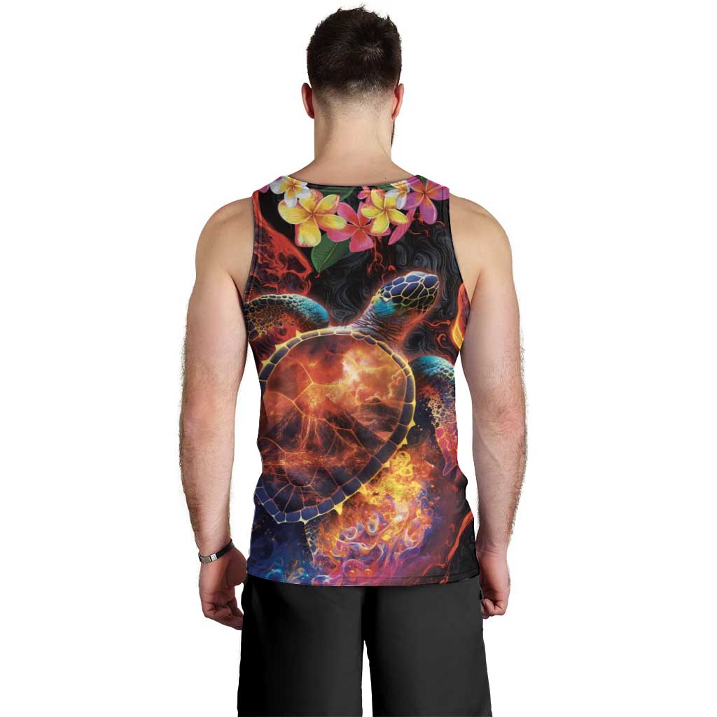 Hawaiian Turtle with Volcanic Eruption Men Tank Top Hibiscus Lei and Lava Flow an Abstract Texture LT03 - Polynesian Pride