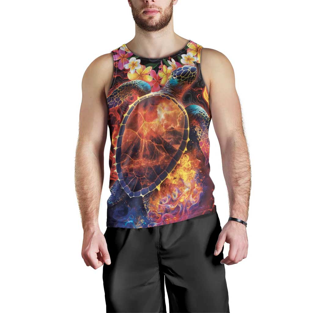 Hawaiian Turtle with Volcanic Eruption Men Tank Top Hibiscus Lei and Lava Flow an Abstract Texture LT03 - Polynesian Pride