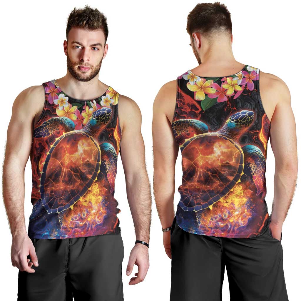 Hawaiian Turtle with Volcanic Eruption Men Tank Top Hibiscus Lei and Lava Flow an Abstract Texture LT03 - Polynesian Pride