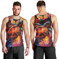 Hawaiian Turtle with Volcanic Eruption Men Tank Top Hibiscus Lei and Lava Flow an Abstract Texture LT03 - Polynesian Pride