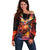 Hawaiian Turtle with Volcanic Eruption Off Shoulder Sweater Hibiscus Lei and Lava Flow an Abstract Texture