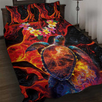 Hawaiian Turtle with Volcanic Eruption Quilt Bed Set Hibiscus Lei and Lava Flow an Abstract Texture LT03 Black - Polynesian Pride